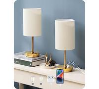 EDISHINE Lampade da Comodino Touch Set di 2 con Porta di Ricarica USB-C e USB-A, 3 Intensità, Lampadina LED E27 in Dotazione, Lampada da Tavolo per Camera da Letto, Soggiorno, Base Dorata