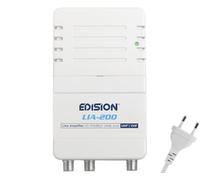 EDISION LIA-200 Amplificatore Antenna TV da interno UHF/VHF, 12-24db Regolabile, 104dBmV, per Digitale Terrestre DVB-T/T2, con filtro 5G LTE, 1 ingresso, 2 uscite