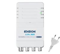 EDISION LIA-301 Amplificatore Antenna TV da interno UHF/VHF, 5-20db Regolabile, 98dBmV, per Digitale Terrestre DVB-T/T2, con filtro 5G LTE, 1 ingresso, 3 uscite, Connettori IEC