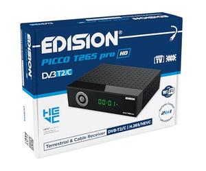 EDISION PICCO T265 pro HD Modello 2024 Decoder Digitale Terrestre 2024 Full HD DVBT2 H265 HEVC 10 Bit Bonus TV, FTA, USB, HDMI, SCART, Sensore IR, Supporto WiFi, Telecomando 2in1, Main 10