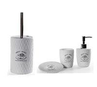 EDITACASA - Set accessori, kit di 4 accessori da bagno, con dispenser per sapone, porta saponetta bicchiere e scopino per WC articoli in ceramica, linea Sweet Moment - vintage