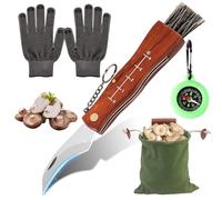 Editbar Coltello a fungo con spazzola e righello, manico in legno, coltello tascabile con tela, set di coltelli portatili, regalo per raccoglitori di funghi