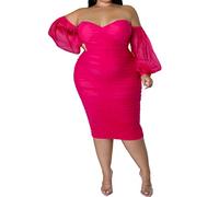 EDITCOZY Abito longuette da cocktail a maniche lunghe con spalle scoperte da donna, con maniche lunghe, aderente, Rosa, 3XL