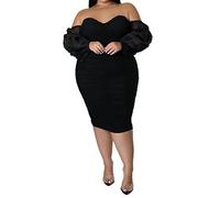 EDITCOZY Abito longuette da cocktail a maniche lunghe con spalle scoperte da donna, con maniche lunghe, aderente, nero, XX-Large