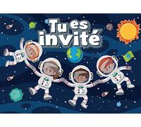 Edition Colibri 10 Biglietti d'invito ASTRONAUTE in francese per un compleanno di bambini o per una festa spazio/cosmo (11134)