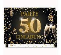 Edition Colibri 10 biglietti d'invito per il 50° compleanno, formato A6, set di biglietti di invito, per scrivere, feste, colore nero, oro (11176 DE)