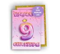 Edition Colibri 10 biglietti d'invito per il compleanno dei bambini, rosa, glitterati, invito per feste di compleanno per bambini, invito per il 9° compleanno, divertenti biglietti di invito per il