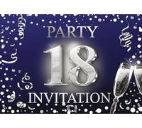 Edition Colibri Biglietti di invito per 18° compleanno, set di 10 eleganti inviti per festa di compleanno, blu scuro e argento, 12,7 x 17,8 cm