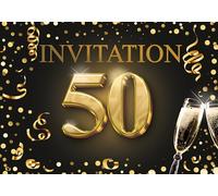 Edition Colibri Biglietti d'invito per 50° compleanno, confezione da 10, formato A6, set di biglietti da riempire, invito, giubileo, festa, nero, oro