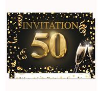 Edition Colibri Biglietti d'invito per 50° compleanno, confezione da 10, formato A6, set di biglietti da riempire, invito, giubileo, festa, nero, oro