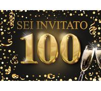 Edition Colibri Biglietti d'invito per il 100º compleanno, set da 10, formato A6, set di carte, da compilare, invito, giubileo, festa, nero, oro
