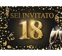 EDITION COLIBRI Biglietti d'invito per il 18º compleanno, set da 10, formato A6, set di carte, da compilare, invito, giubileo, festa, nero, oro