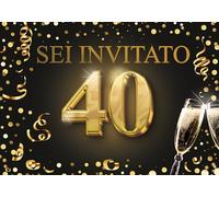 Edition Colibri Biglietti d'invito per il 40º compleanno, set da 10, formato A6, set di carte, da compilare, invito, giubileo, festa, nero, oro