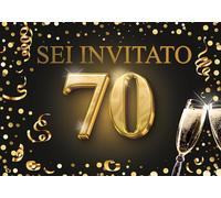 Edition Colibri Biglietti d'invito per il 70º compleanno, set da 10, formato A6, set di carte, da compilare, invito, giubileo, festa, nero, oro