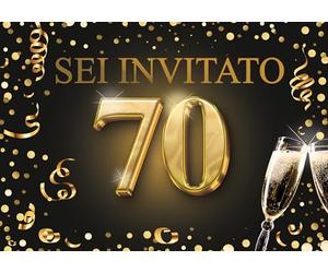 Edition Colibri Biglietti d'invito per il 70º compleanno, set da 10, formato A6, set di carte, da compilare, invito, giubileo, festa, nero, oro
