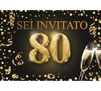 Edition Colibri Biglietti d'invito per il 80º compleanno, set da 10, formato A6, set di carte, da compilare, invito, giubileo, festa, nero, oro