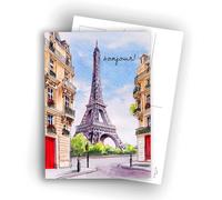 Edition Colibri Cartoline di Parigi - Illustrazione Acquerello della Torre Eiffel - Ciao | Confezione da 10 biglietti piatti (A6) - Retro da scrivere