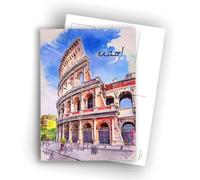 Edition Colibri Cartoline di Roma - Illustrazione ad Acquerello del Colosseo - Ciao | Set di 10 cartoline piatte (A6) - Retro scrivibile