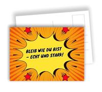 Edition Colibri Cartoline pop art giallo arancione - Rimani come sei - vero e forte - Biglietto motivazionale | Set di 10 biglietti piatti (A6) - retro per scrivere