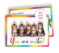Edition Colibri Inviti di compleanno con gattino, 10 biglietti da compilare per bambini e amanti dei gatti, inviti per feste con cappello e gatti, per ragazzi e ragazze