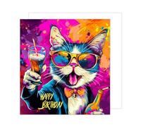 Edition Seidel Biglietto d'auguri quadrato premium con busta. Auguri di buon compleanno per lui o per lei Amico maschio Mamma Papà Figlia Figlio Collega Cool Cat (GQ220 SW024)