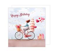 Edition Seidel Biglietto d'auguri quadrato premium con busta. Biglietto di auguri di buon compleanno per palloncini torta bicicletta uomo donna bambino (GQ326 SW024)