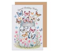 Edition Seidel Biglietto di auguri di compleanno con busta, biglietto di auguri di compleanno, Happy Birthday, uomo, donna, farfalle, prato floreale (G3744 SW025)