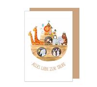 Edition Seidel Biglietto di auguri per battesimo con busta, biglietto di auguri per battesimo con scritta in lingua tedesca "Alles Liebe Arche Noah" (ET172 SW023)