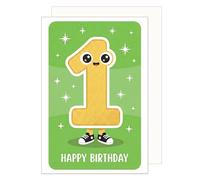 Edition Seidel Biglietto di auguri per il 1° compleanno con busta, biglietto di auguri di compleanno Happy Birthday, Inglese, Ragazza, Ragazzo, Ragazzo, Ragazzo, Freddo Stelle verdi (G4133 SW02