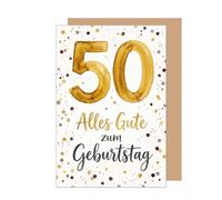 Edition Seidel Biglietto di auguri per il 50° compleanno con busta, biglietto di auguri pieghevole con scritta "Alles Gute Mann Frau Freunde Konfetti Party Lebensfreude edel (G4520 SW026)
