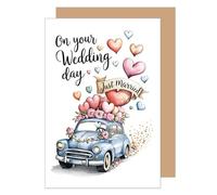 Edition Seidel Biglietto di auguri per matrimonio con busta. Biglietto di auguri per matrimonio Just Married Wedding Day coppia di sposi cuore amore auto d'epoca (H494 SW025)