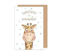 Edition Seidel Biglietto di auguri per nascita, con busta, biglietto di auguri per neonati, Billet Welcome little wonder Baby Ragazzo, Ragazzo, Giraffa (E290 SW025)