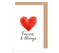 Edition Seidel Biglietto di auguri per San Valentino con busta, con scritta inglese Forever & Always, cuore rosso, acquerello, amore per marito, moglie, fidanzato, fidanzato, anniversario (VT111