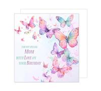 Edition Seidel Biglietto di auguri quadrato di alta qualità con busta, biglietto di auguri Happy Birthday Billet, Mum Donna, Farfalle (GQ204 SW024)