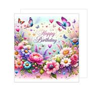 Edition Seidel Biglietto di auguri quadrato di alta qualità con busta. Happy Birthday Billet per mogli mamma figlia nonna fidanzata collega fiori colorati (GQ271 SW024)
