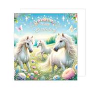 Edition Seidel Biglietto di auguri quadrato di alta qualità con busta. Happy Birthday Billet per ragazze figlia bambino fidanzata cavalli fiaba (GQ268 SW024)