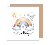 Edition Seidel Biglietto di auguri quadrato di alta qualità per nascita, con busta, biglietto di auguri per bambini con testo inglese Welcome Baby Baby Baby Girl Rainbow (EQ128 SW025)