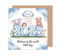 Edition Seidel Biglietto di auguri quadrato di alta qualità per nascita, con busta, biglietto di auguri per bambini con testo inglese Welcome Baby Baby Baby Animali blu (EQ138 SW025)