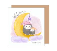 Edition Seidel Biglietto di auguri quadrato di alta qualità per nascita, con busta, biglietto di auguri per bambini, biglietto di auguri per bambini, gufi (EQ121 SW025)