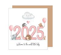 Edition Seidel Biglietto di auguri quadrato di alta qualità per nascita, con busta, biglietto di auguri per bambini con testo inglese Welcome Baby Baby Girl Animali (EQ136 SW025)