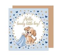 Edition Seidel Biglietto di auguri quadrato di alta qualità per nascita, con busta, biglietto di auguri per bambini con testo inglese Welcome Baby Baby Baby Boy Dog (EQ132 SW025)