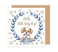 Edition Seidel Biglietto di auguri quadrato di alta qualità per nascita, con busta, biglietto di auguri per bambini, biglietto di auguri con testo inglese Welcome Baby Baby Baby Boy Dog Cucciolo