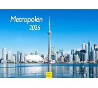 Edition Seidel Calendario Premium Metropoli 2026, formato DIN A3, da parete, grandi città del mondo, Dubai New York, Londra, Parigi, Francoforte Hong Kong, Seoul Skyline