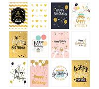 Edition Seidel Set di 12 biglietti di compleanno premium con stampa dorata e busta. Biglietto di auguri di compleanno per uomo e donna