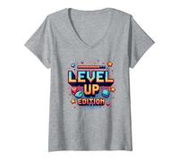 Edizione Level Up: Celebrazione del Successo dei Giocatori Maglietta con Collo a V, Donna, Grigio Melange, L
