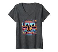 Edizione Level Up: Celebrazione del Successo dei Giocatori Maglietta con Collo a V, Donna, Grigio Scuro, L