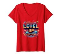 Edizione Level Up: Celebrazione del Successo dei Giocatori Maglietta con Collo a V, Donna, Rosso, L