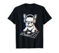 EDM Glitch Bulldog Francese DJ Headphones Rave Techno Maglietta