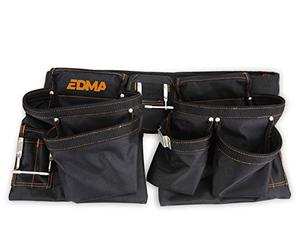 EDMA - Cintura Porta Attrezzi in Nylon - Marsupio per Utensili con 12 Scomparti - 2 Tasche Porta Martelli - Borsa con Cinghia Regolabile - 280055 - Borsetta da Elettricista, Cartongessista, Tuttofare