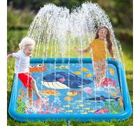 Edmirfun 170cm Tappetino Gioco d'Acqua, Pescecane Tappetino per Spruzzi, Tappetino Ispessito per Irrigatore ad Acqua Antiscivolo Regalo per Bambini, Estivo Giardino all'aperto per Attività Familiari